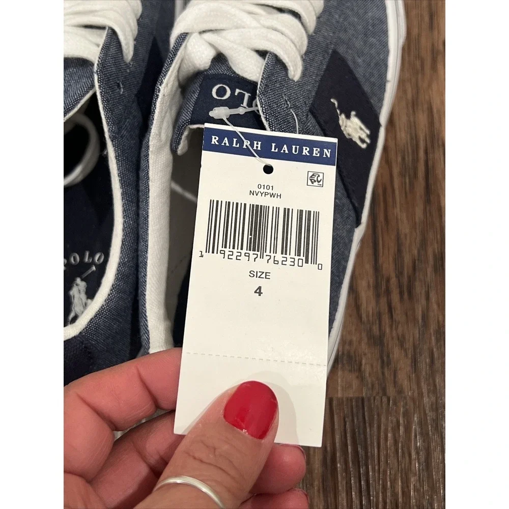 Polo Ralph Lauren Sneakers Sayer Boys Shoes Size 4 Blue Canvas